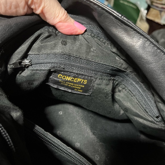 Concepts Black Full Grain Leather Shoulder Bag 13”x14”.  Lightly Used. - Picture 9 of 12